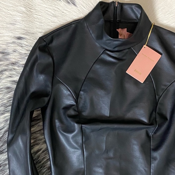 WOLFORD X AMINA MUADDI FAUX LEATHER BODYSUIT, SZ IT/36 US/0-2 - Picture 4 of 15